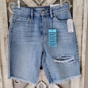 YMI Women's Junior Frayed Hem Distressed Destructed Boyfriend Denim Jean Shorts